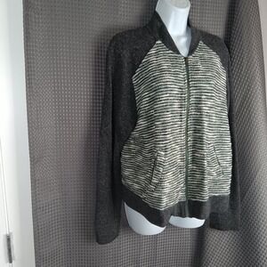 Lucky Brand Women's XL Striped Zip-Up Knit Jacket Sweater Full Zip‎ Pockets